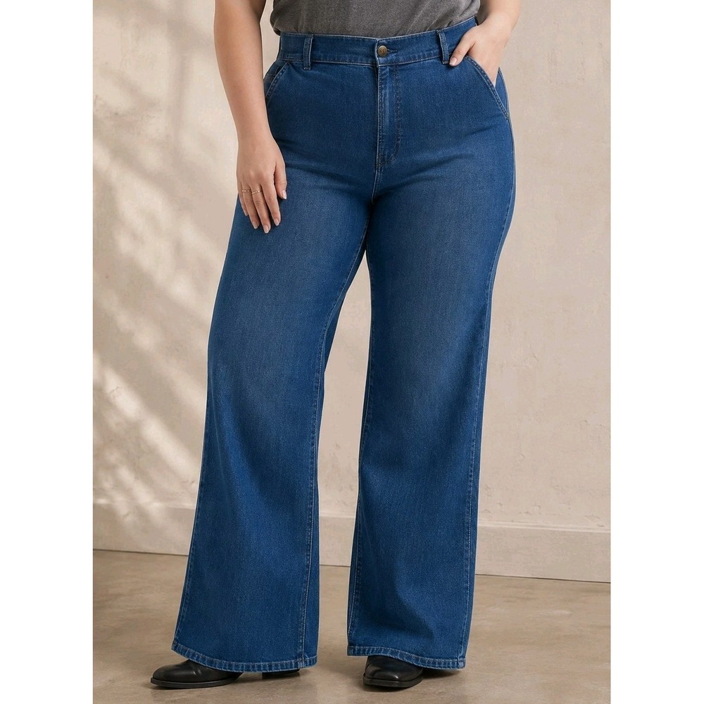 NWT Lee Legendary A-Line High Rise Wide Leg Jeans Blue Stretch Women's 12M
